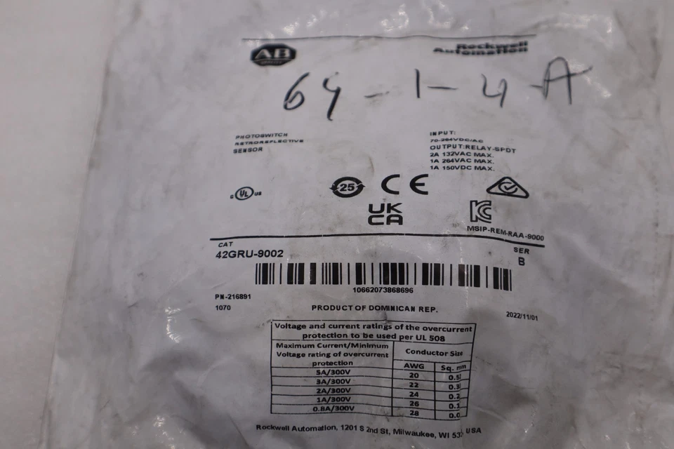 ALLEN BRADLEY 42GRU-9002 SER. B 70-264VAC/DC - STOCK 4917CC - Image 2 of 2