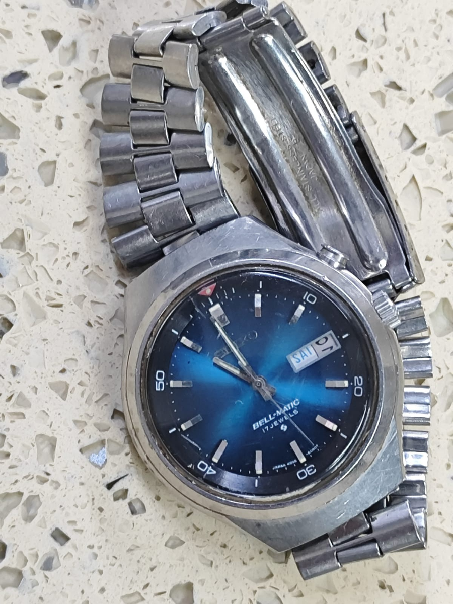 1976 SEIKO Bell-Matic 4006-6060 Watch Blue DIAL Bracelet Original