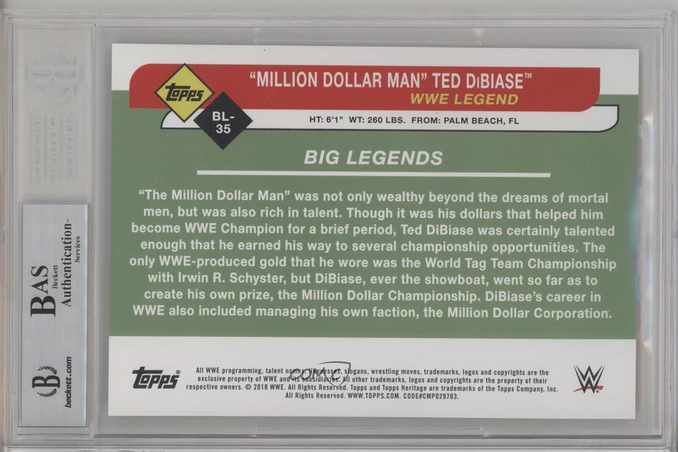 BAS 2018 Topps Heritage WWE Gold /10 Ted DiBiase #BL-35 BGS Authentic Auto - Image 2 of 2