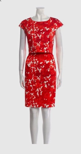Weekend Max Mara Sheath Dress; Red/White Floral, Knee Length Cap Sleeve size 8 M