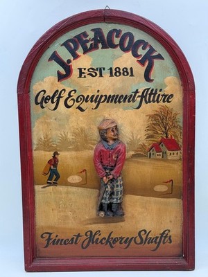 SG9/ J. Peacock Golf Equipment Schild 3D Golfer Finest Hickory Shafts Wandbild