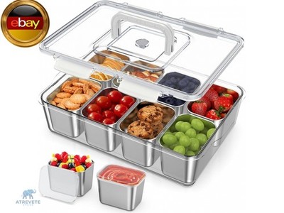 Snackbox mit 8 Edelstahl Fächern, Snackteller mit Griff und 8 Einzelnen