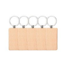 5Pcs 2.56"L Rounded Rectangle Wooden Keychain Blanks, Wood Color