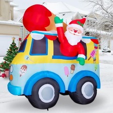 8FT Christmas Inflatables Outdoor Decorations Blow Up Santa Claus in Ice Crea...