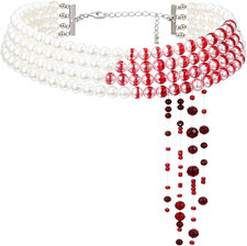 Halloween Vampire Bleeding Pearl Necklace, Gothic Costume Accessory Women