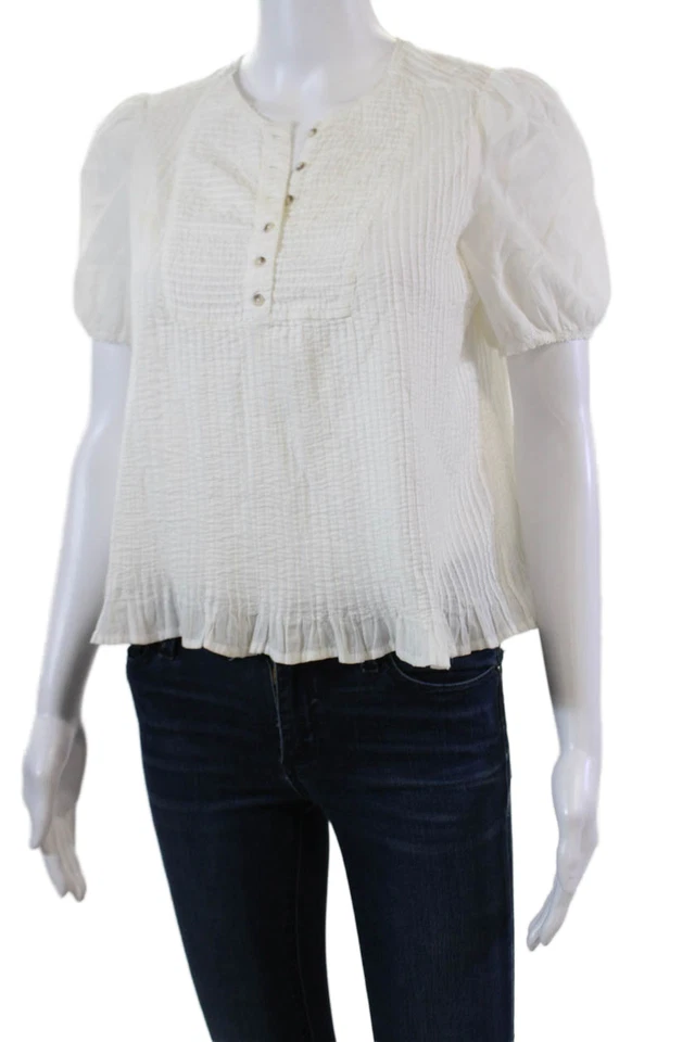 MiH джинсы женщин хлопок короткий рукав блузка на пуговицах верхний белый размер XS - Изображение 2 из 4