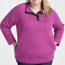 CJ Banks Size 3X Relaxed Restyled Quilted Knit top, Pink & Black, lg sleeve NWT