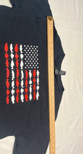 Youth Black T Shirt Freshwater Fish Flag Medium Heavy Cotton Fishing Shirt Unise - Picture 6 of 6