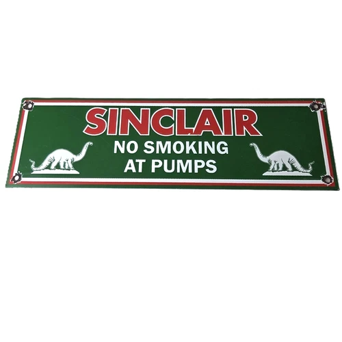 Vintage Sinclair Gasoline Sign - No Smoking Warning Gas Pump Porcelain Sign