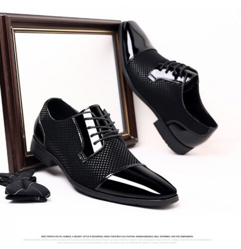 Men's Formal Wedding Shoes Lace Up Flats Business Patent Leather Dress Shoes UK - Picture 10 of 17
