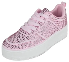 Top MODA Women Platform Sneakers Crystals Rhinestone Bling Lace Up BOSTON-1 Pink