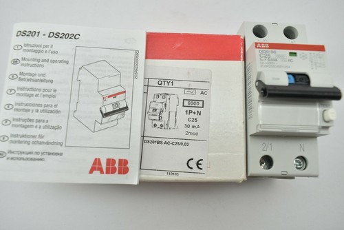 25A circuit breaker 2 Pole DS201BS 30mA RCD RCBO ABB brand new - Picture 2 of 3