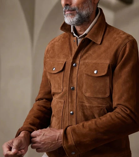 Mens suede leather shirt jacket online