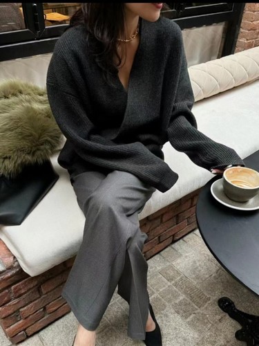 Lemaire Neutral floral grey wrap diagonal button knit cardigan sweater - 第 3/21 張圖片