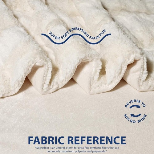 King Size Cream Faux Fur Mink Throw Blanket - Stylish Reversible Design - Picture 6 of 10