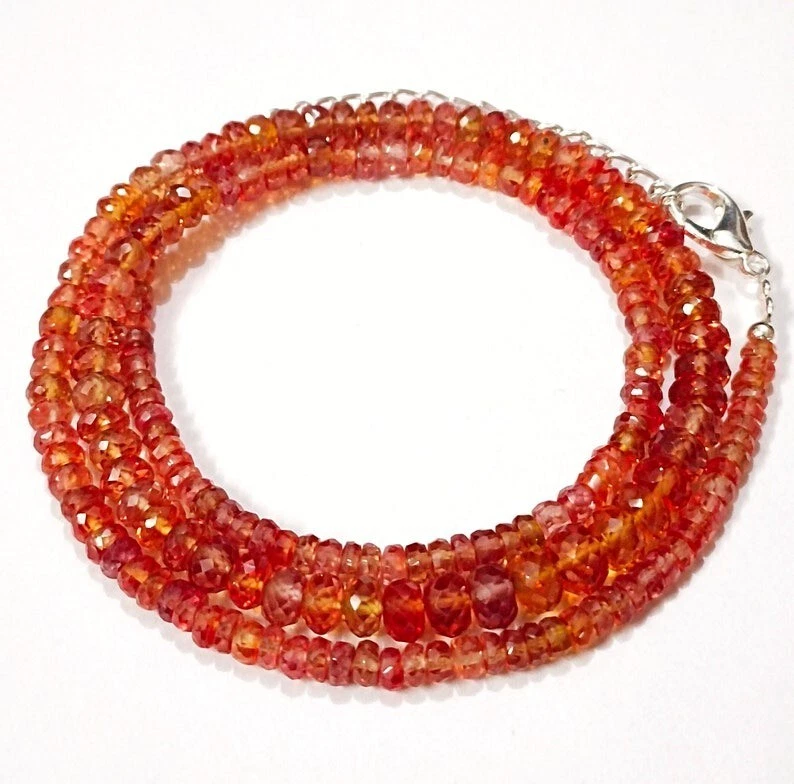 Collana in argento sterling 925 con perle di rondelle zaffiro Padparadscha, 5... - Immagine 4 di 4