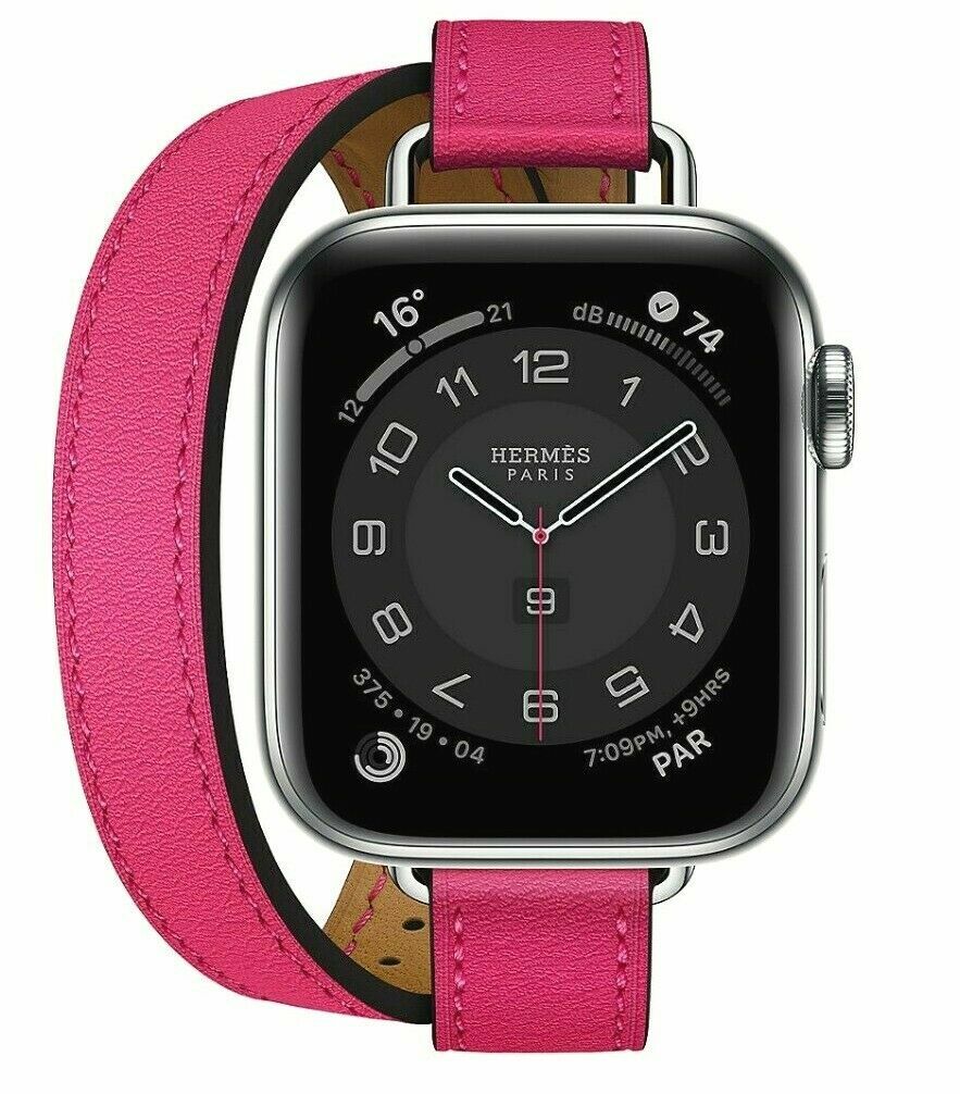 24k Gold Apple Watch Hermes Series 7 41mm Rose Mexico Pink Double Tour Attelage