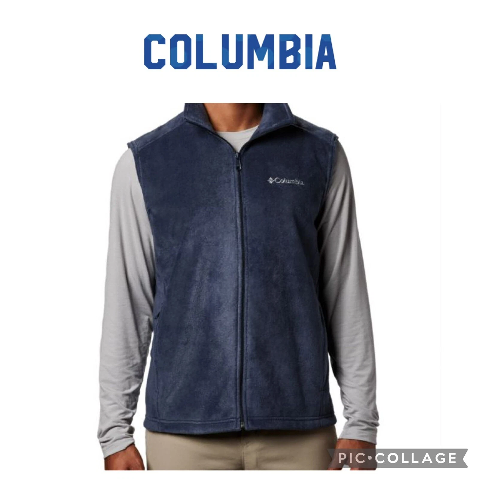 Columbia Men Steens Mountain Fleece Vest Size L Blue Full Zip