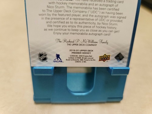 2019-20 Upper Deck Premier #AR-ST Nico Sturm RPA Rookie Patch Auto /249 T4210 - Picture 6 of 6