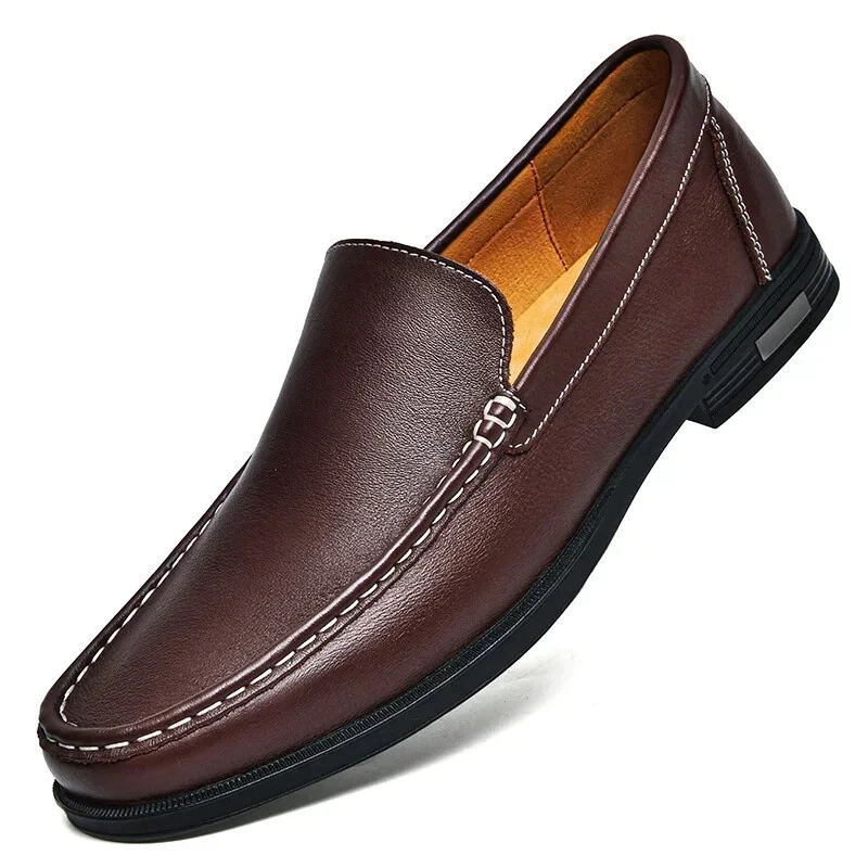 Genuine Leather Men's Loafers Slip on Casual Shoes Soft Moccasins Flat Soft Shoe - Image 2 of 4