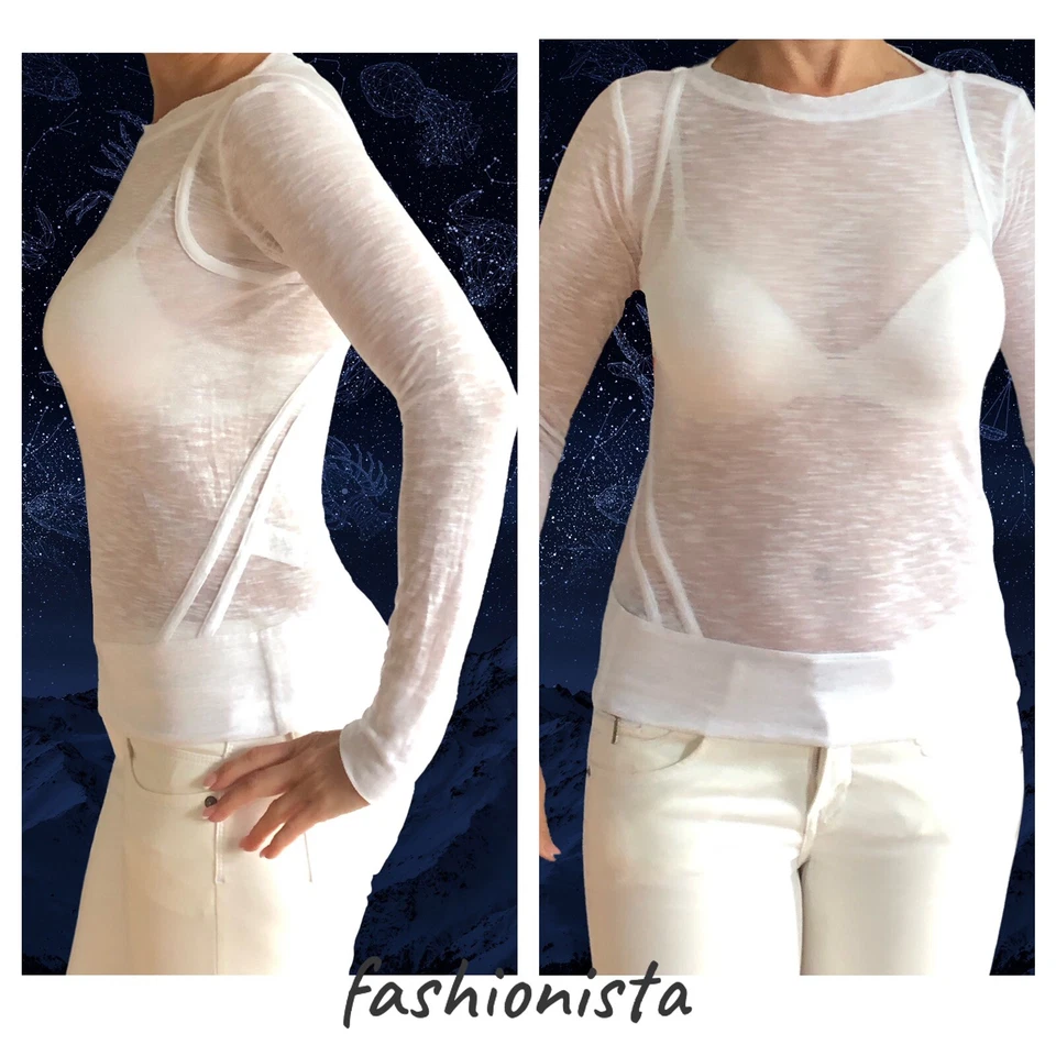 Camisa Helmut Lang Blanca Transparente Manga Larga XS Foto 3 de 4