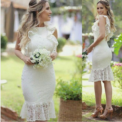 White Short Mermaid Knee Length Lace Beach Wedding Dress Open Back Bridal Gowns Ebay