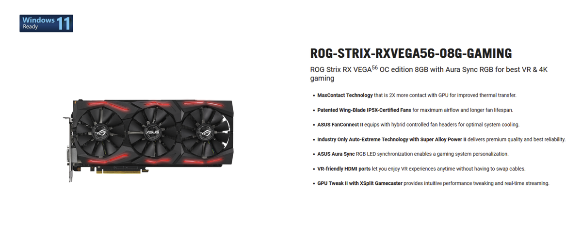 ASUS AMD Radeon RX Vega 56 8GB HBM2 Graphics Card (STRIX ASUS AMD Radeon RX Vega 56 8GB HBM2 Graphics Card (STRIX