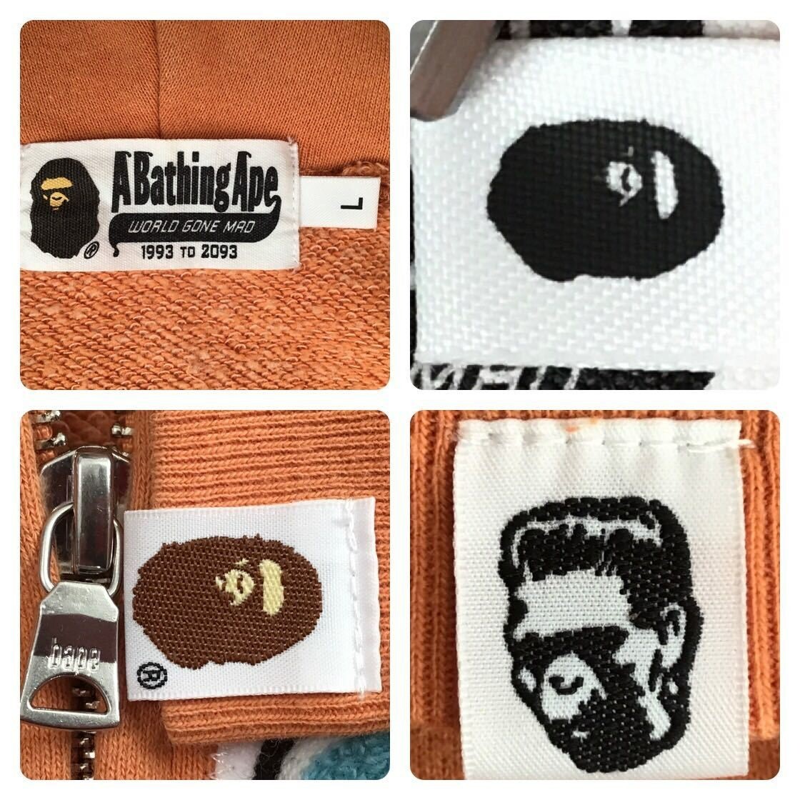 BAPE logo multi fonts shark full zip hoodie Orange A Bathing Ape