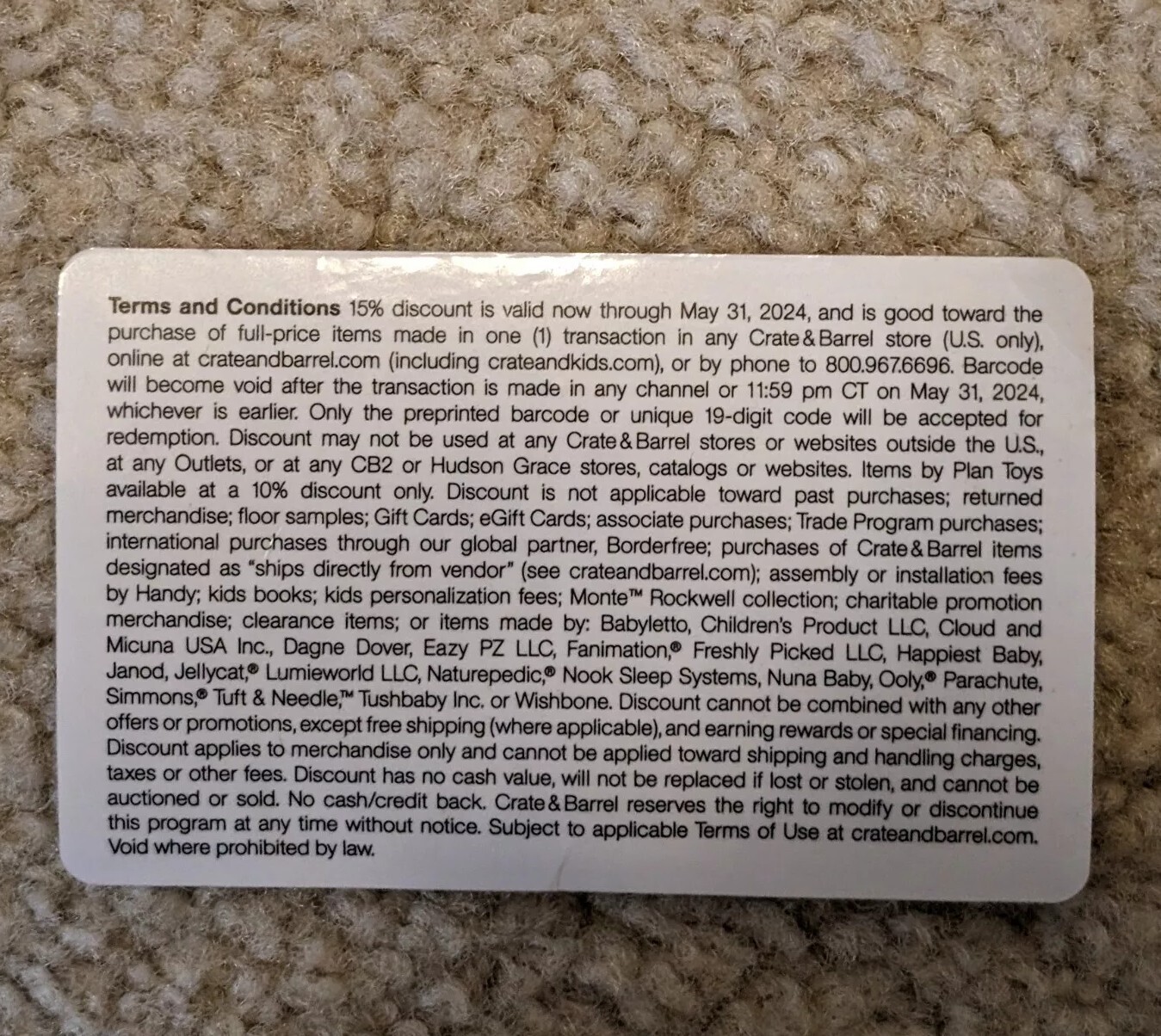 Crate Barrel Coupon 15 Off Code exp May31, 2024 eBay