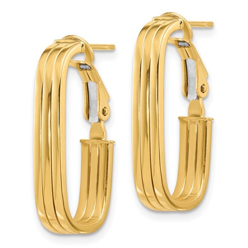 14K Solid Yellow Gold Oval Omega Clip Back Post Medium Hoop Earrings - Picture 3 of 5