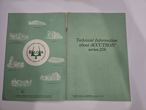 Vintage 1966 Accutron By Bulova Watch Technical Information Manual Series 218 - Picture 3 of 4