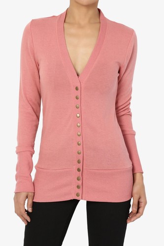 Women's Classic Snap Button Front V-Neck Long Sleeve Cute Knit Sweater Cardigan - Picture 123 of 152