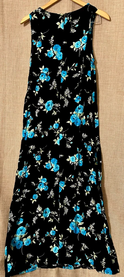 Vestido Studio Ease 10 Negro Floral Rayón Boho Midi Años 90 Y2K Vintage Hippy Solero Foto 3 de 4