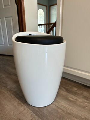 Kids Children's White Round Tapered Storage Stool Padded Seat w Removable  Lid