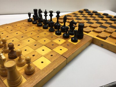 Vintage wooden chess and checkers for the blind. Soviet. USSR