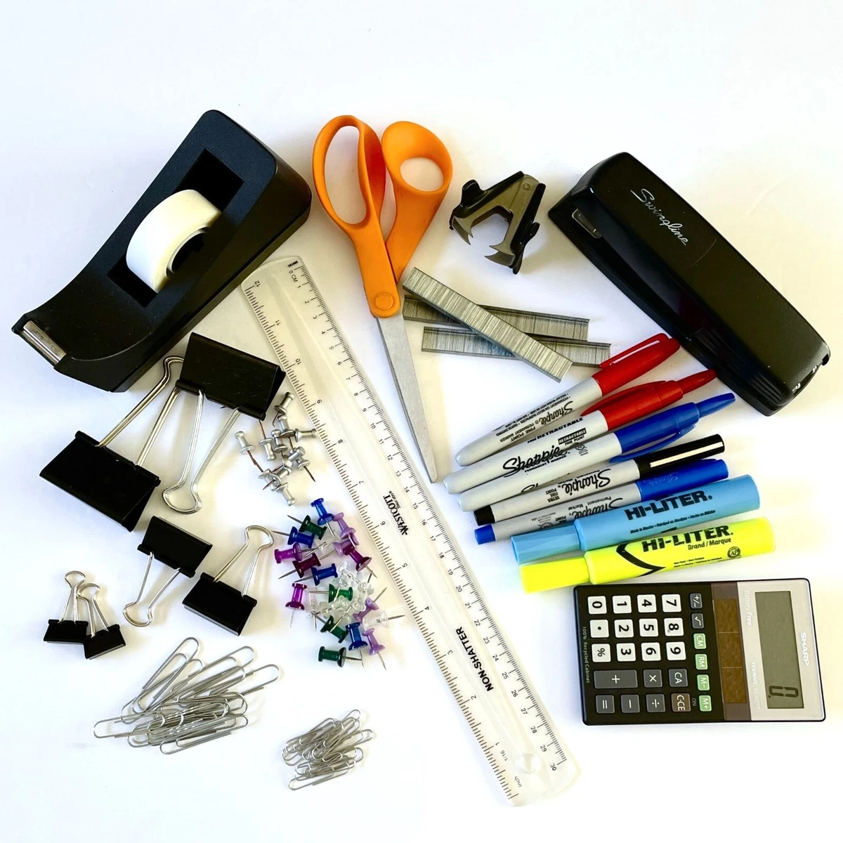 Big LOT Office Starter Desk Supplies Stapler Tape Dispenser Scissors More