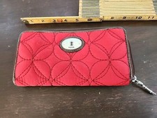 Women?s vintage wallet FOSSIL Key-per Moss Green Fabric Leather Trim Excellent!