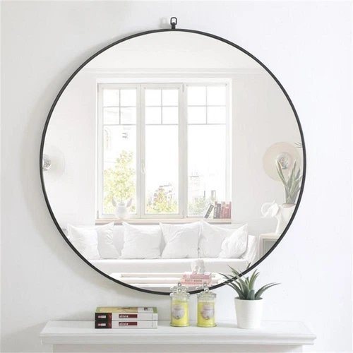 Elegant Decor Rowan 42" Round Metal Frame Hooked Mirror in Black - Picture 5 of 11