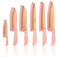 HAUSHOF 12PC Kitchen Knife Set w/6 Blade Non-Stick Coated Stainless Steel Blades