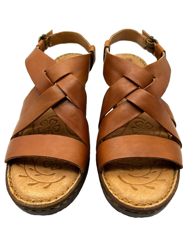 Born Women's Tan Leather Chunky Strappy Sandals Block Heel Shoes F22806 Size 9M - Picture 2 of 12