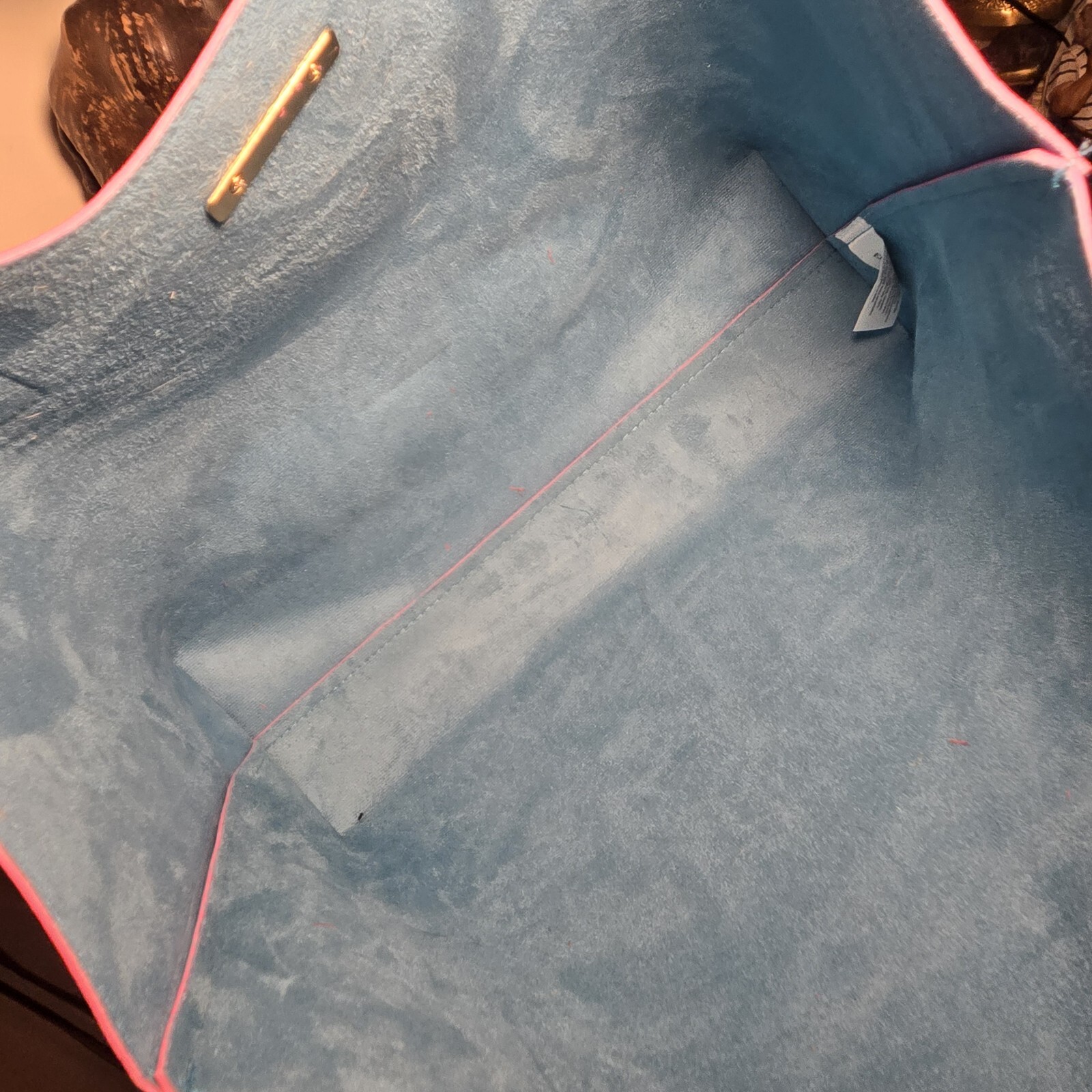 Juicy Couture Large Shopper Pink Tote Bag Purse Blue Terquise Velvet Lining 19 W image 10