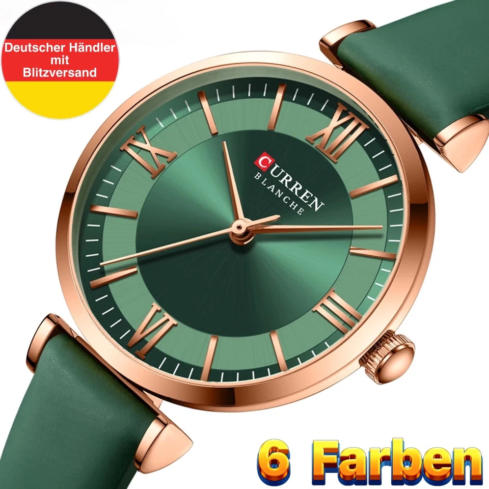 Curren 9079 Modische Damen Quarzuhr Fashion mit Lederarmband Elegant Frauen Uhr - Bild 1 von 4