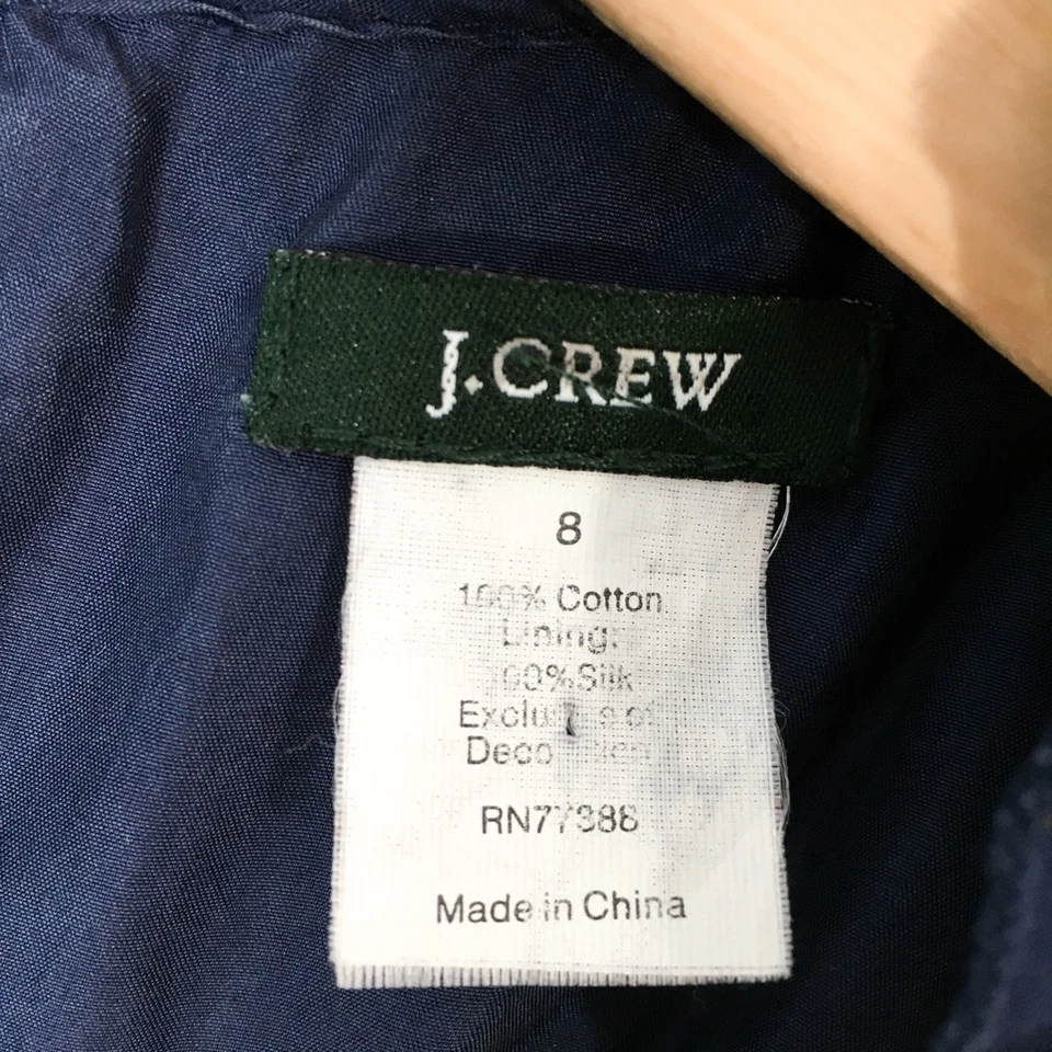 J. Vestido Crew para mujer entallado y acampanado azul forrado geométrico sin mangas con volantes cremallera 8 Foto 3 de 3