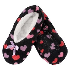 BambooMN Adult Women's Soft Fuzzy Furry Home Non-Slip 9-10, Black Hearts