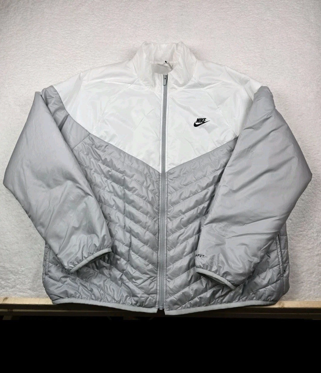 New Nike Sportswear Windrunner Puffer Full Zip Jacket Men's Size XXL Grey White