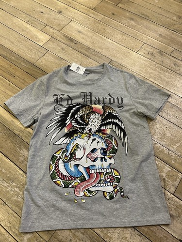 Rozmiar M - Ed Hardy T-shirt Męski Stras Orzeł Wąż Bitwa Czaszka Grafika - Zdjęcie 1 z 8