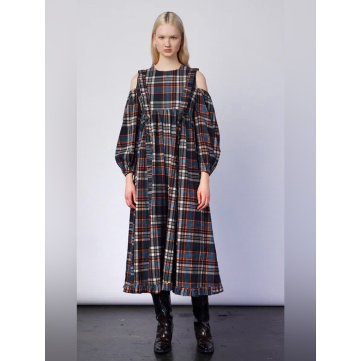 Damson Madder Wren Textured Maxi Dress Cutout Shoulders Plaid UK 8 US 4 |  eBay