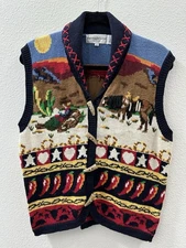 The Eagles Eye 1993 90s Cowboy Horse Western Peppers Sweater Vest Small