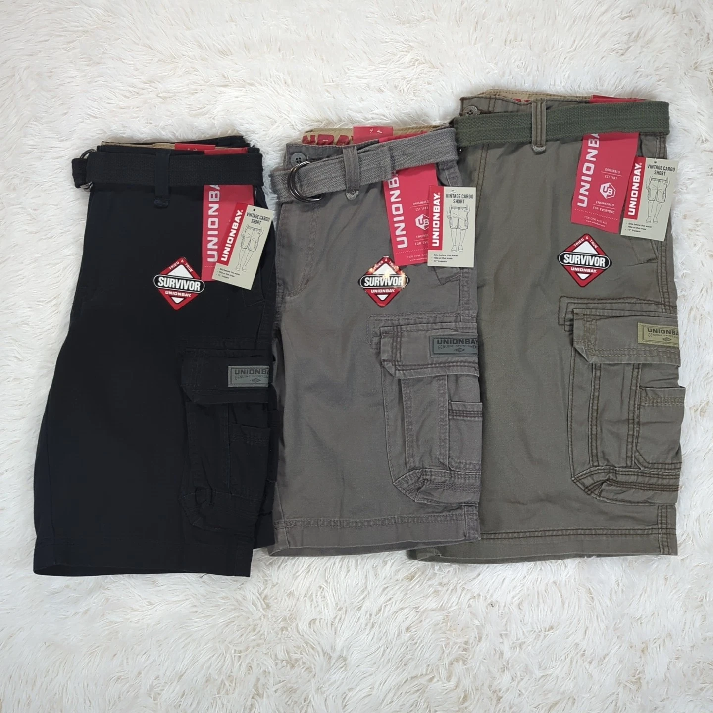 Men's Unionbay 11" Survivor Belted Cargo Shorts Military Grey Goose Black 30 38