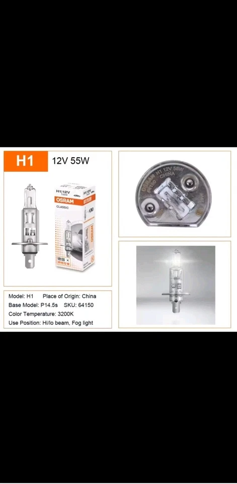 LAMPADA DI RICAMBIO PER ARTEMIDE TIZIO 55 ALOGENA 12V H1 OSRAM AUTO FARI RICAMBI - Immagine 2 di 2